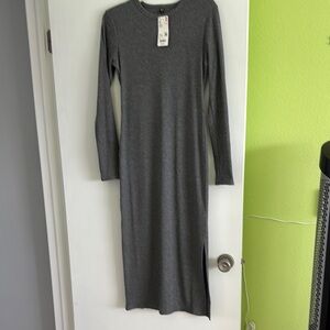 Uniqlo Gray Long Sleeve Ribbed Dress